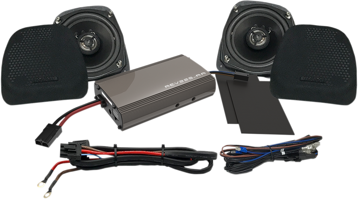 Hogtunes Black Front Fairing Lower Speaker Kit & Amp for 9913 Harley