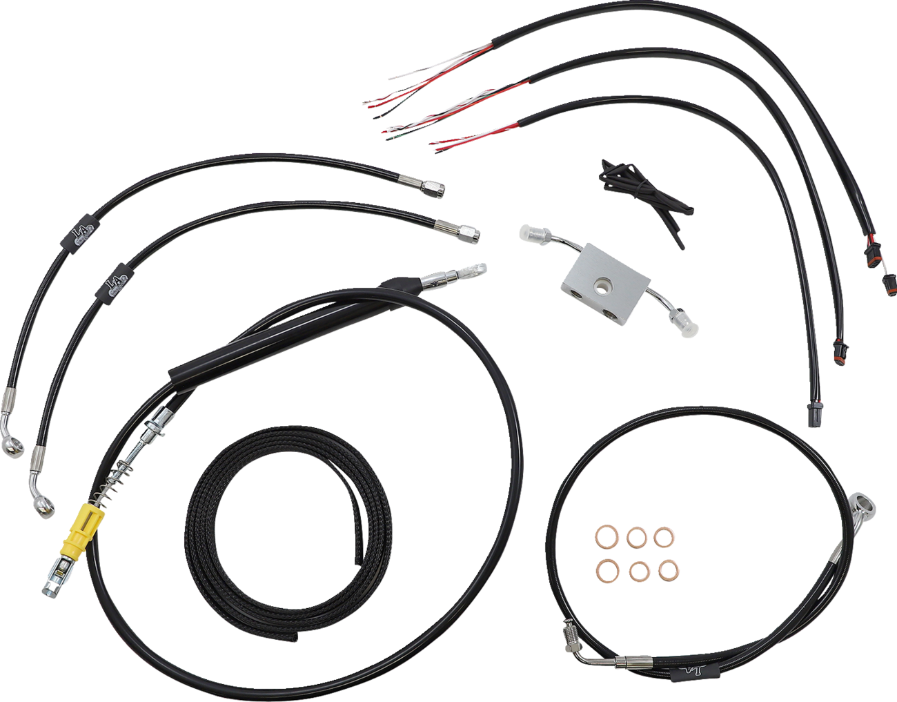 La choppers Complete Black Vinyl Braided Handlebar Cable/Brake Line Kit - 15"-17" Handlebars - '18-'22 Softail Harley Davidson