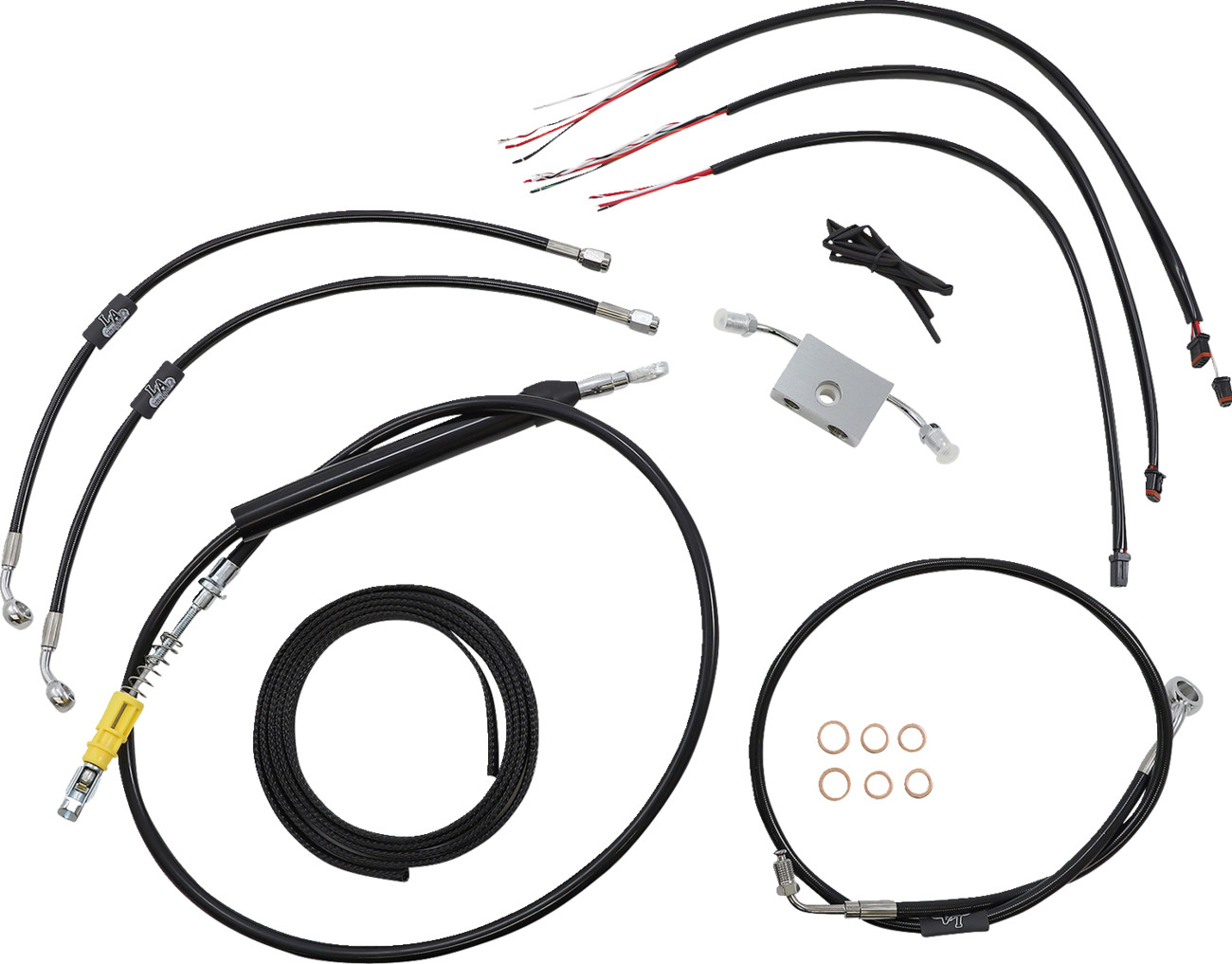 La choppers Complete Black Vinyl Braided Handlebar Cable/Brake Line Kit - 15"-17" Handlebars - '18-'22 Softail Harley Davidson