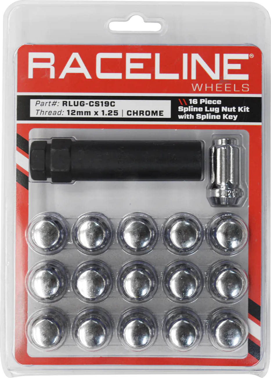 RACELINE WHEELS Spline Lug Nut Kit with Spline Key - 16 Pack