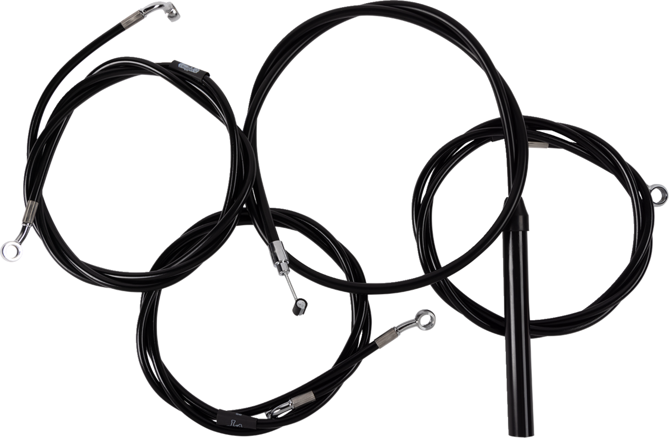LA CHOPPERS Complete Black Vinyl Braided Handlebar Cable/Brake Line Kit