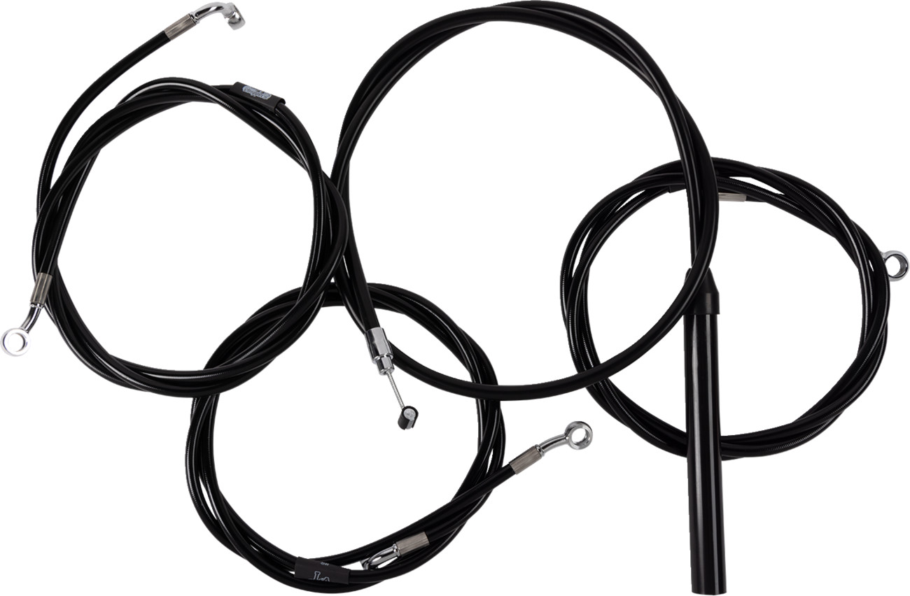 LA CHOPPERS Complete Black Vinyl Braided Handlebar Cable/Brake Line Kit