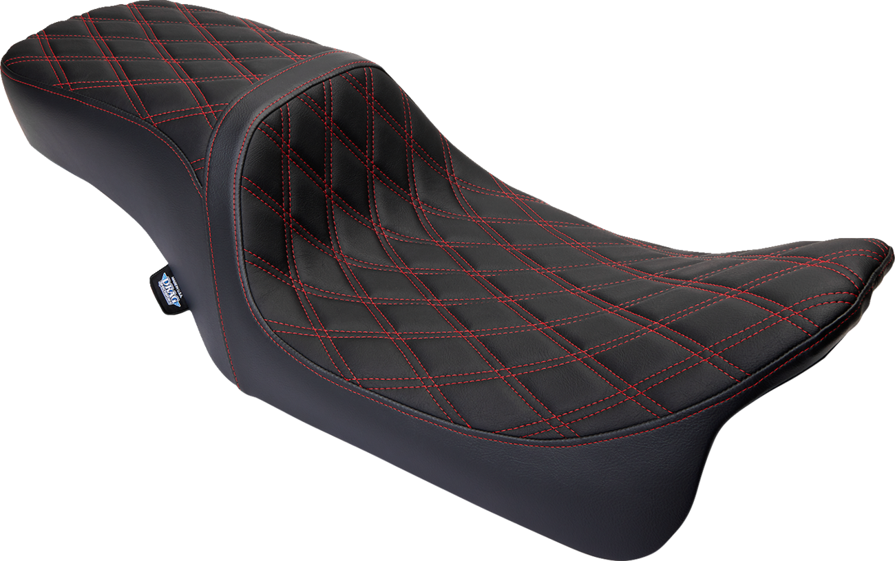 Drag specialties seats Predator 2-Up Seat - Vinyl - Double Diamond Red Stitch - w/o Backrest - FLH '08-'23 Harley Davidson