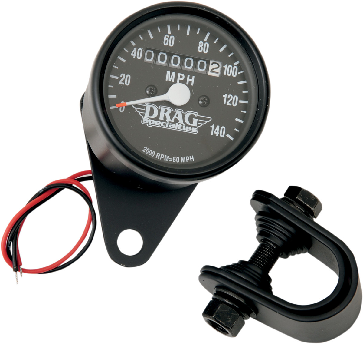 Drag specialties 2.4" MPH Mini LED Mechanical Speedometer/Indicators - Black Housing - 2:1 - Black Harley Davidson
