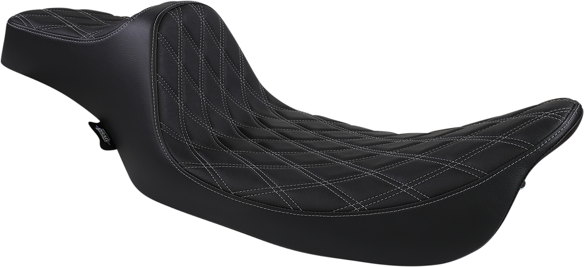 Drag specialties seats Extended Reach Predator III Seat - Double Diamond - Black w/ Silver Stitching - FL '99-'07 Harley Davidson