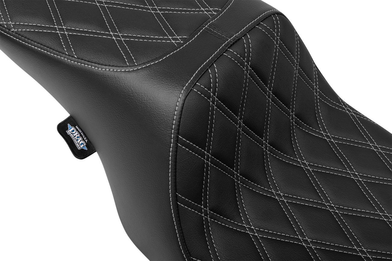 Drag specialties seats Predator 2-Up Seat - Vinyl - Double Diamond - Silver Stitching- w/o Backrest - FL '97-'07 Harley Davidson