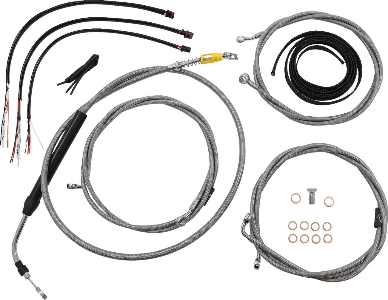 LA CHOPPERS Complete Stainless Braided Handlebar Cable/Brake Line Kit — Cable Kit