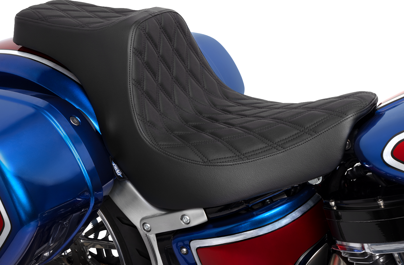 Drag specialties seats Predator III 2-Up Seat - Double Diamond - Black w/ Black Stitching - FL/FX '18-'24 Harley Davidson