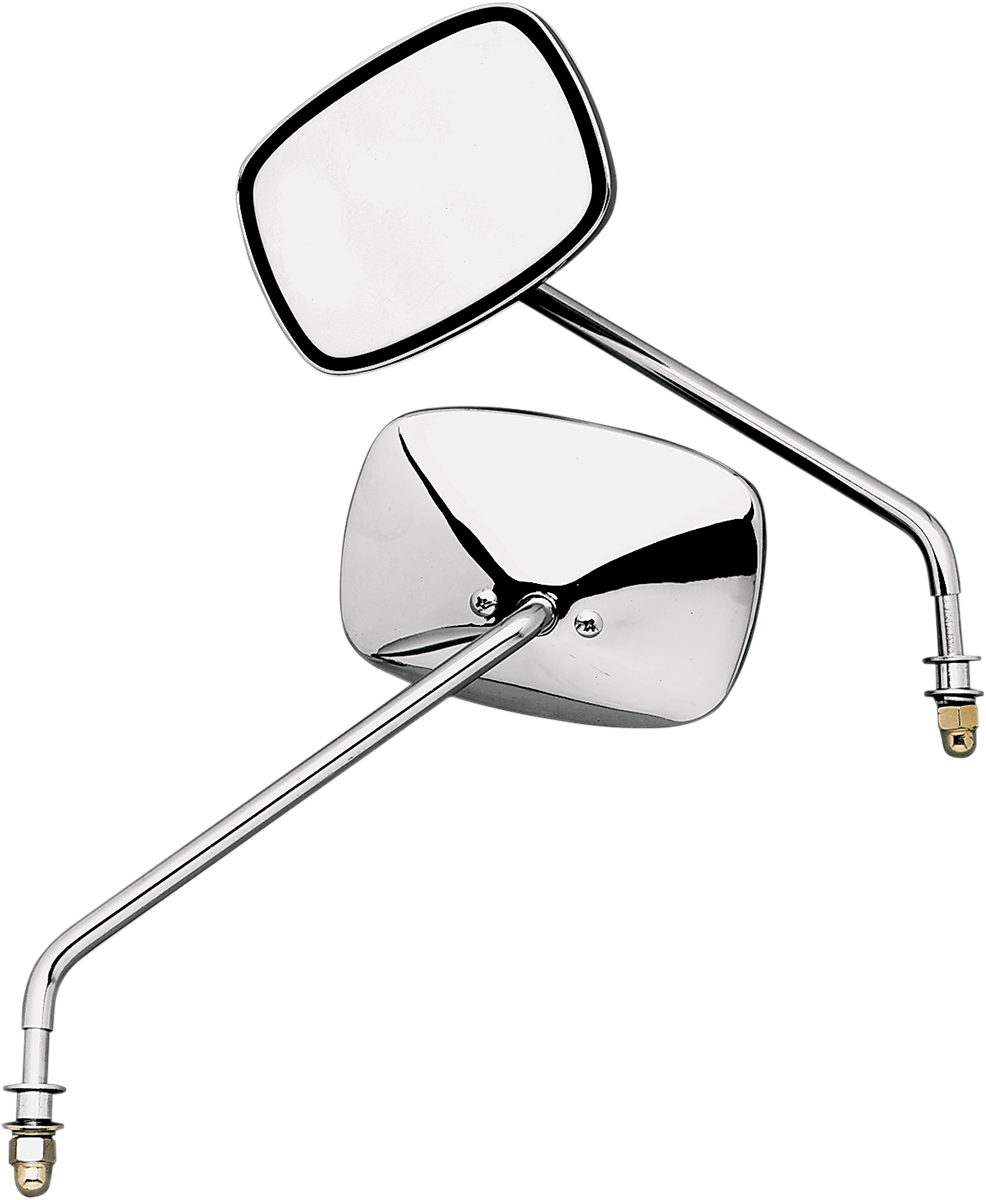 Emgo Mirrors - Side View - Plain Face/Rectangle - Long Stem - Left/Right - Screw-In - Pair