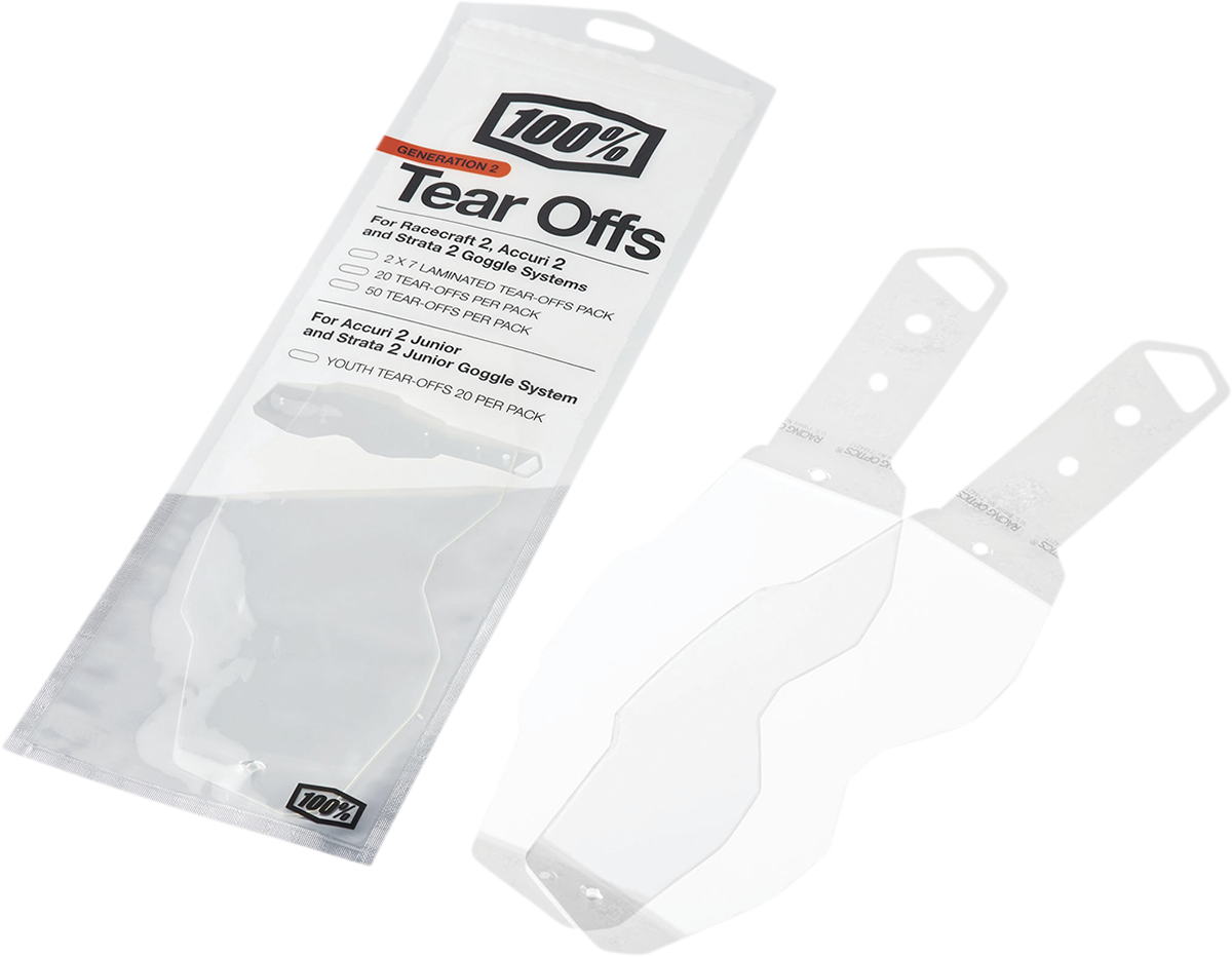 100% Accuri 2/Racecraft 2/Strata 2 Goggle Tear-Offs — Laminated