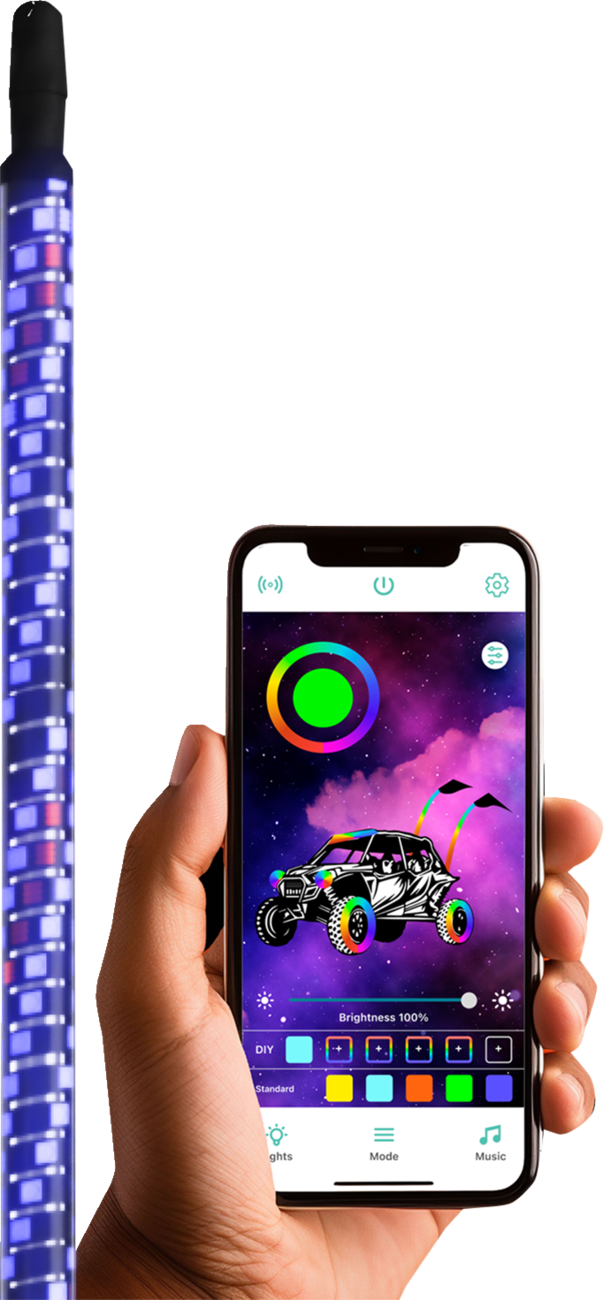 Whipitlightrods 3' Whip Light Rod - Bluetooth® - RGB