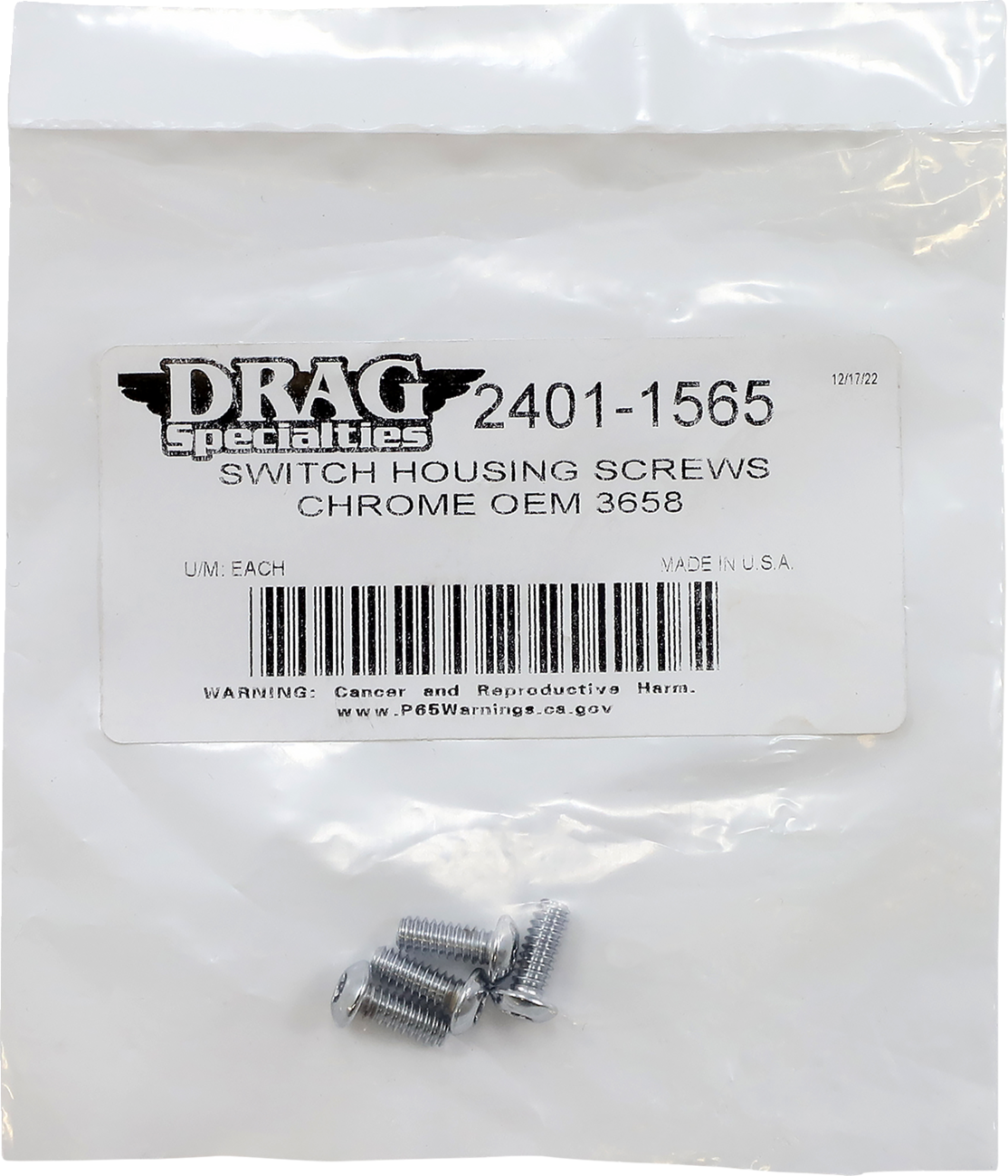 Drag specialties Screw Kit - Switch Housing - Chrome