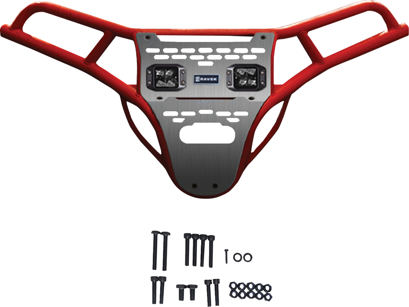 Ravek Front Bumper/Skid Plate with White Lights - Red - RZR XP 1000 2024-2025 Polaris RZR XP 1000 Premium / 2024-2025 Polaris RZR XP 1000 Sport / 2024-2025 Polaris RZR XP 1000 Ultimate