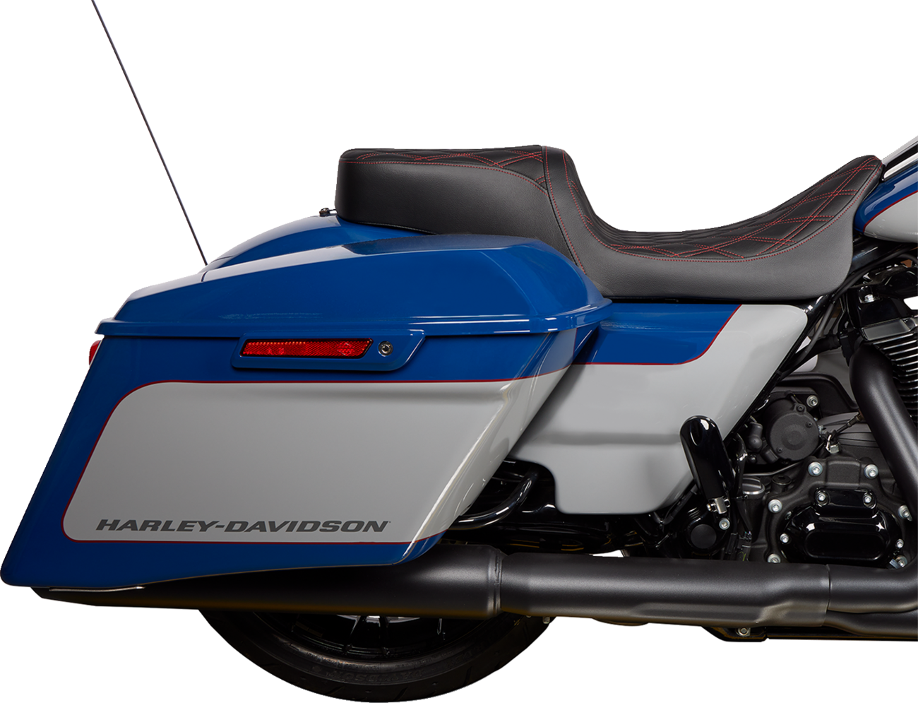 Drag specialties seats Predator 2-Up Seat - Vinyl - Double Diamond Red Stitch - w/o Backrest - FLH '08-'23 Harley Davidson
