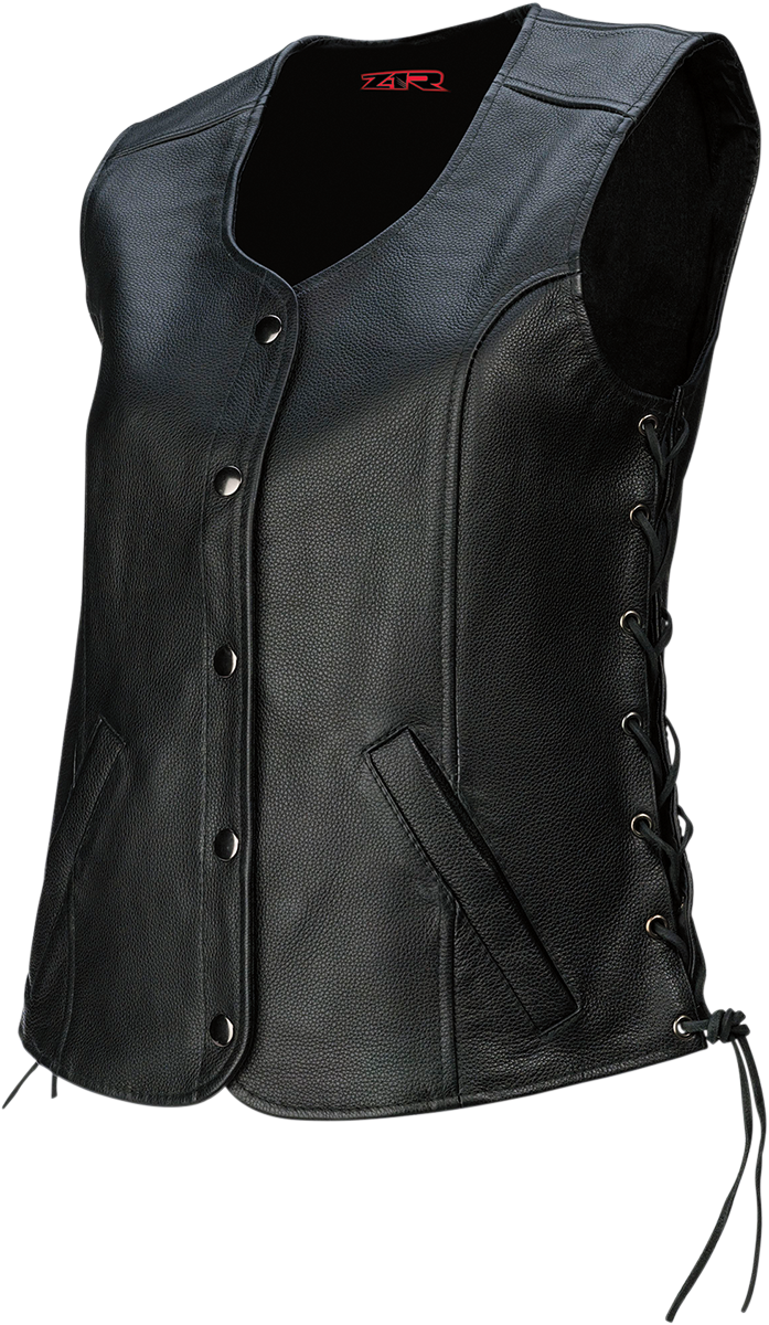 Z1R Colt Black Leather Womens 3X Motorcycle Riding Street Racing Snap Vest