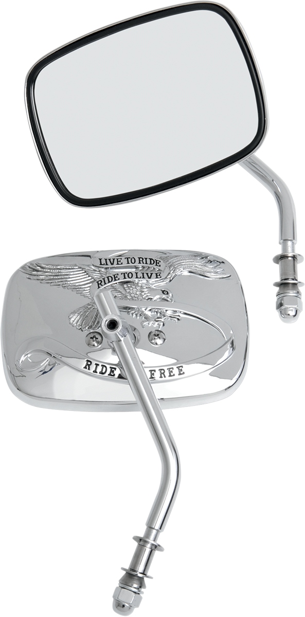 Drag specialties Mirrors - Live To Ride - Side View - Rectangle - Chrome - Pair