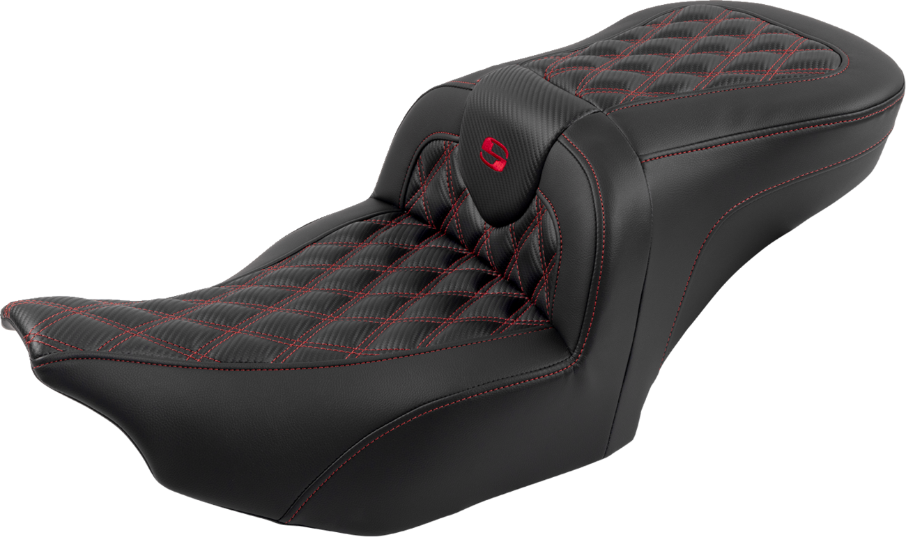 Saddlemen Roadsofa Seat Backrest Carbon Fiber Red Lattice Stitch FLHX 23-24