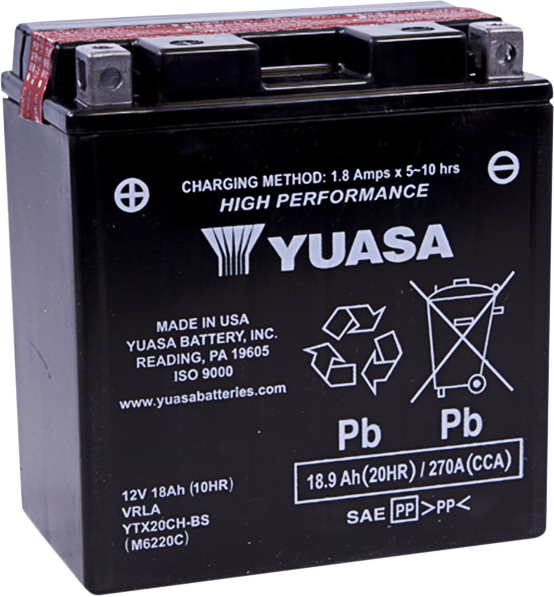 Yuasa AGM Battery - YTX20CH-BS .82 L Moto Guzzi/Suzuki/Kawasaki/Gilera/BMW/Arctic Cat/Triumph