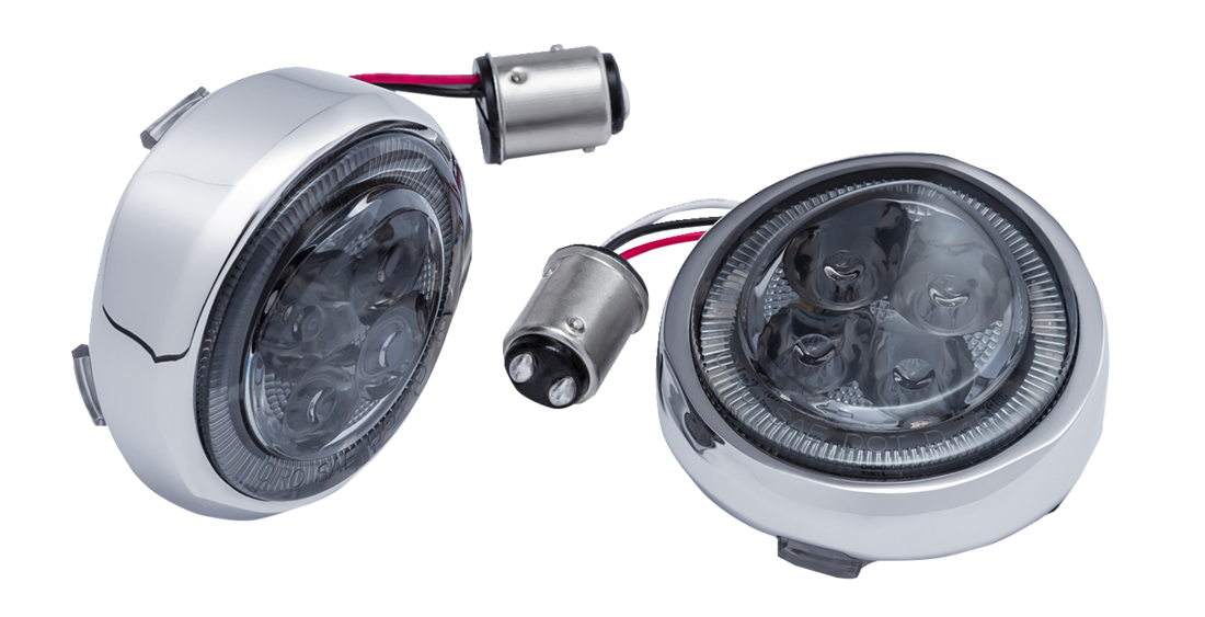 Ciro Fang Rear LED Bullet Turn Signal Inserts With Bezel For Harley 2000-2025