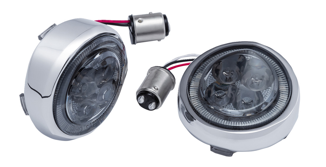 Ciro Fang Rear LED Bullet Turn Signal Inserts With Bezel For Harley 2000-2025