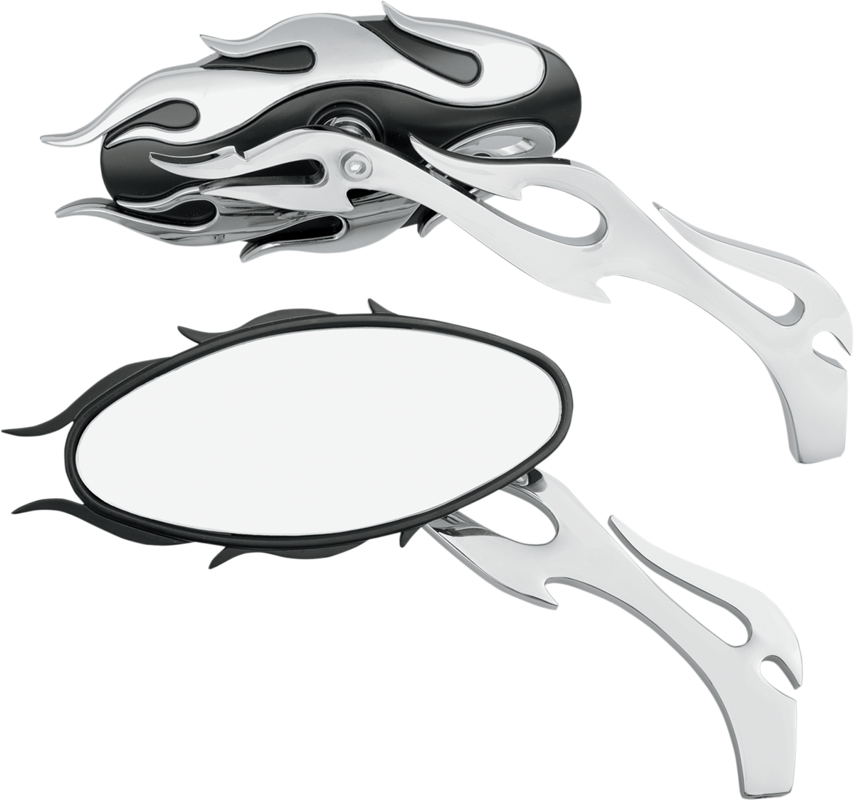 Drag specialties Mirrors - Flame - Side View - Oval - Black/Chrome - Pair