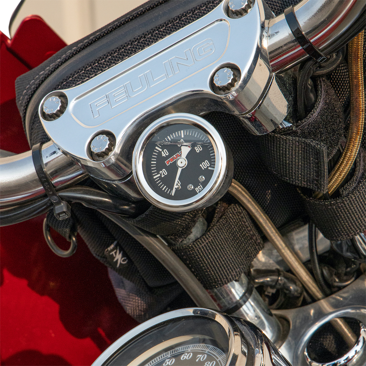 Feuling Chrome Handlebar Oil Pressure Gauge Kit for Harley Davidson M8 Models