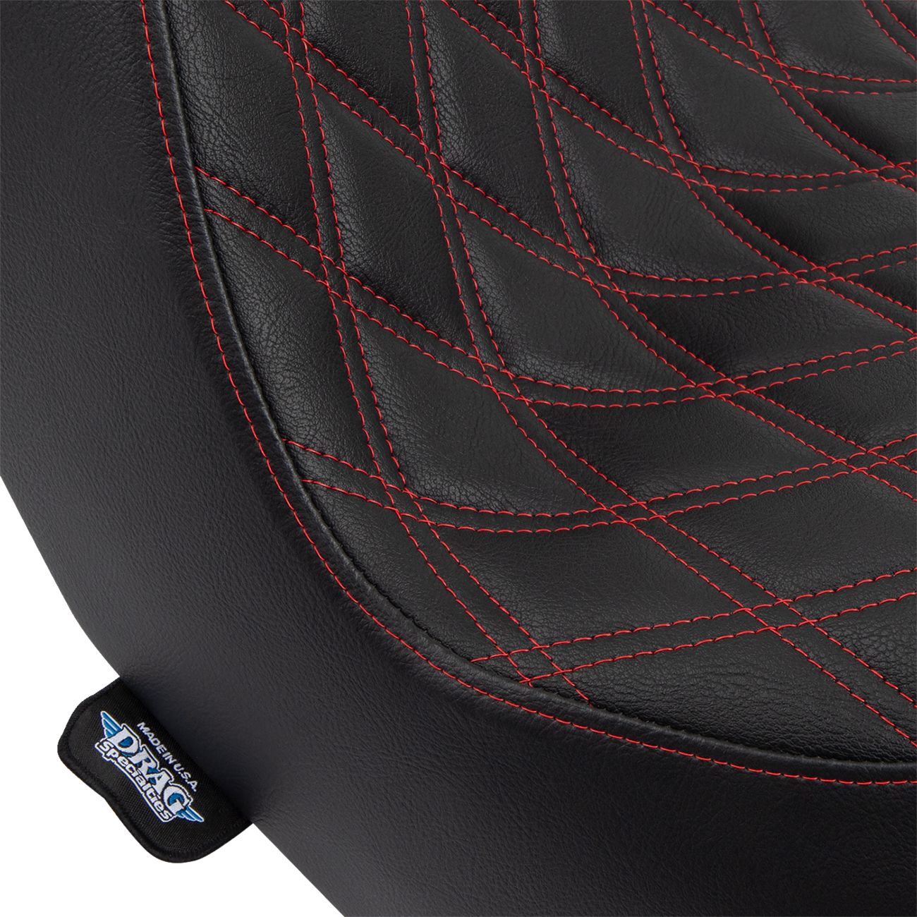 Drag specialties seats Predator III 2-Up Seat - Double Diamond - Black w/ Red Stitching - FL/FX '18-'24 Harley Davidson