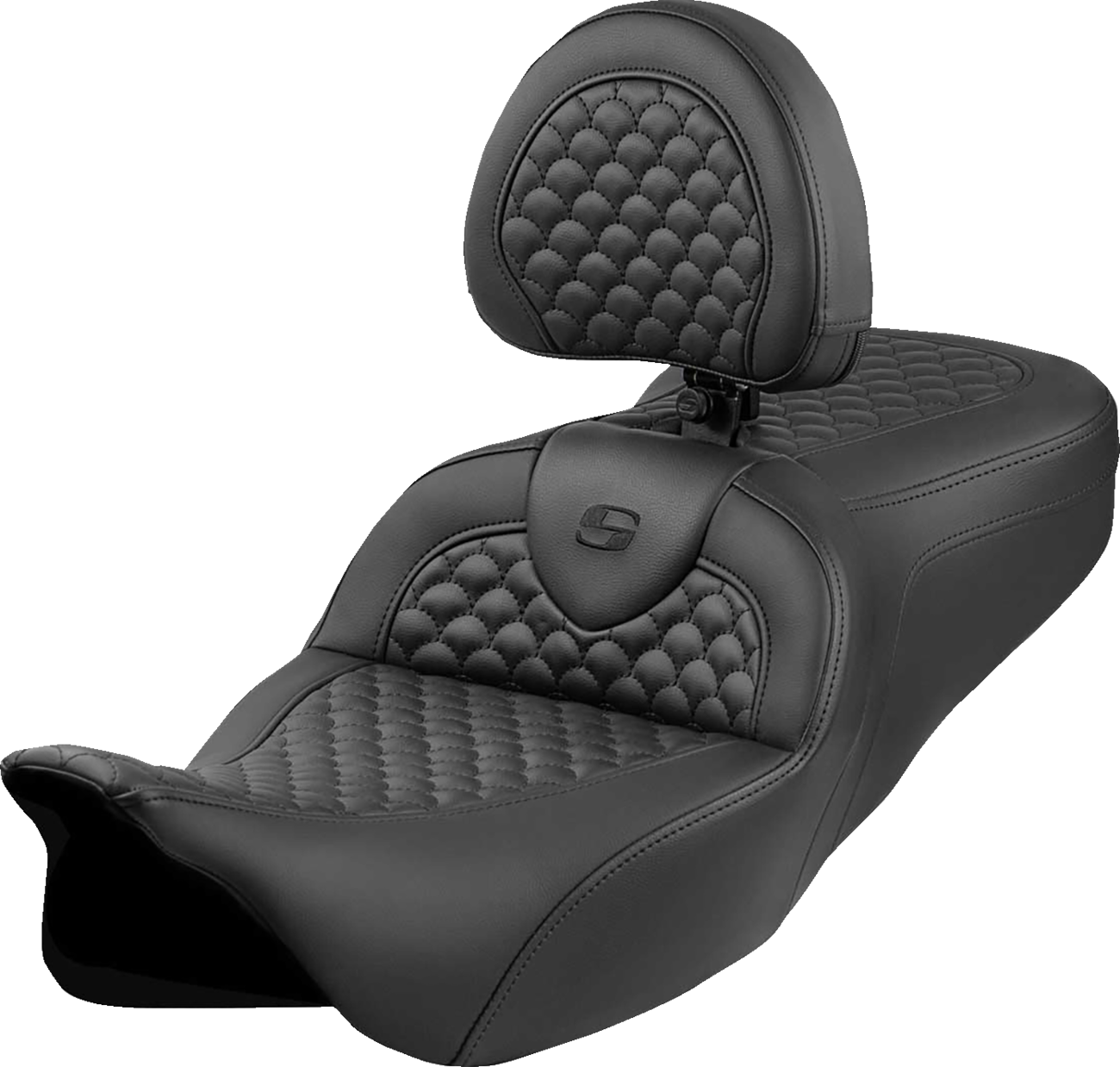 Saddlemen Roadsofa™ Seat - Dragon Scale Stitch - Black Stitch - w/ Backrest - FLH/FLT '08-'24 Harley Davidson