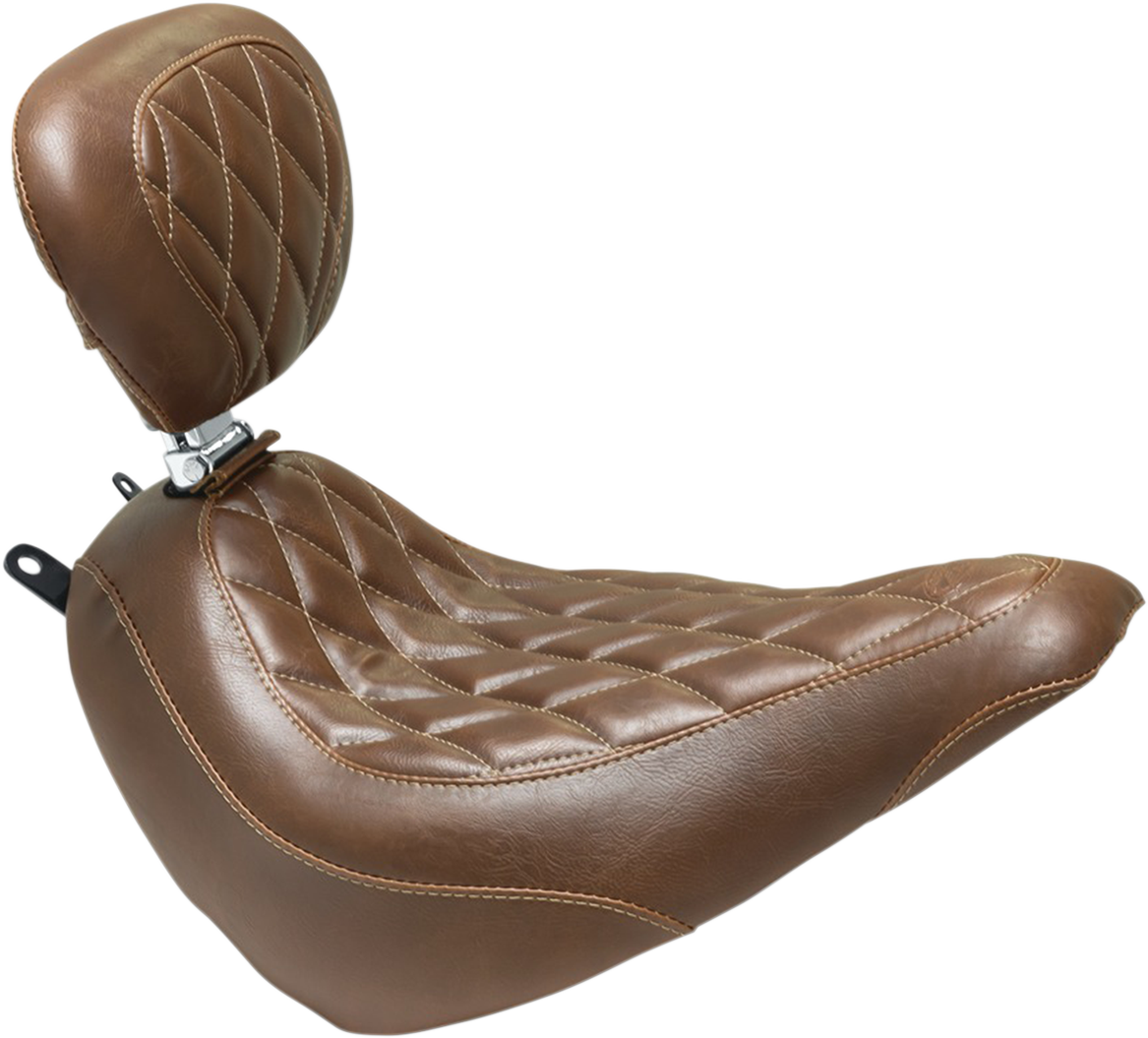 Mustang Seat - Wide Tripper™ Solo - with Backrest - Diamond - Brown 2018-2021 Harley Davidson FLHC Heritage Classic 107 / 2018-2021 Harley Davidson FLHCS Heritage Classic 114 / 2018-2020 Harley Davidson FLDE Deluxe 107