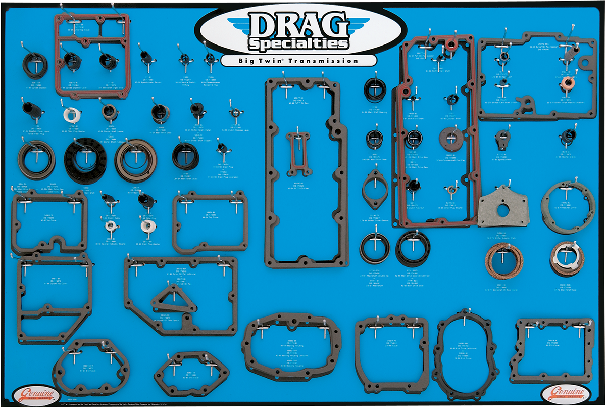 Drag Specialties Gasket, Seal and O-Ring Display for Big Twin 5-Speed Transmissions