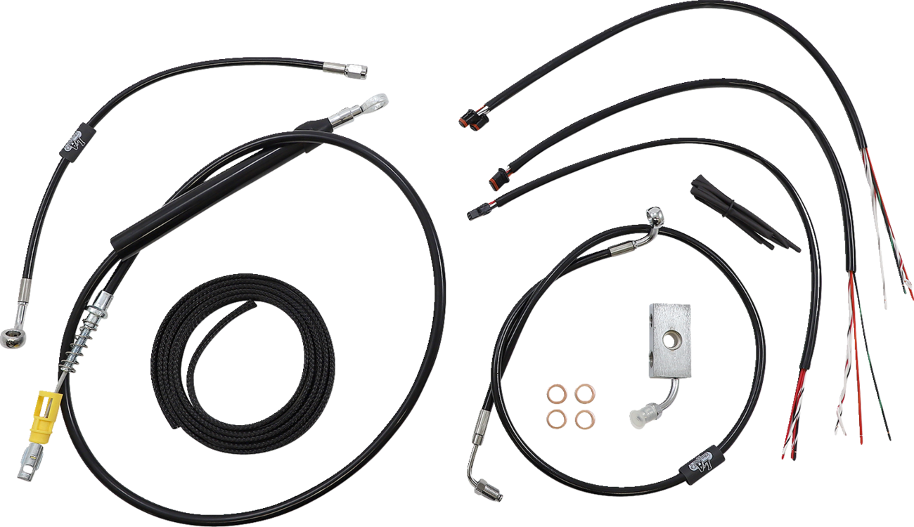 LA CHOPPERS Complete Black Vinyl Braided Handlebar Cable/Brake Line Kit