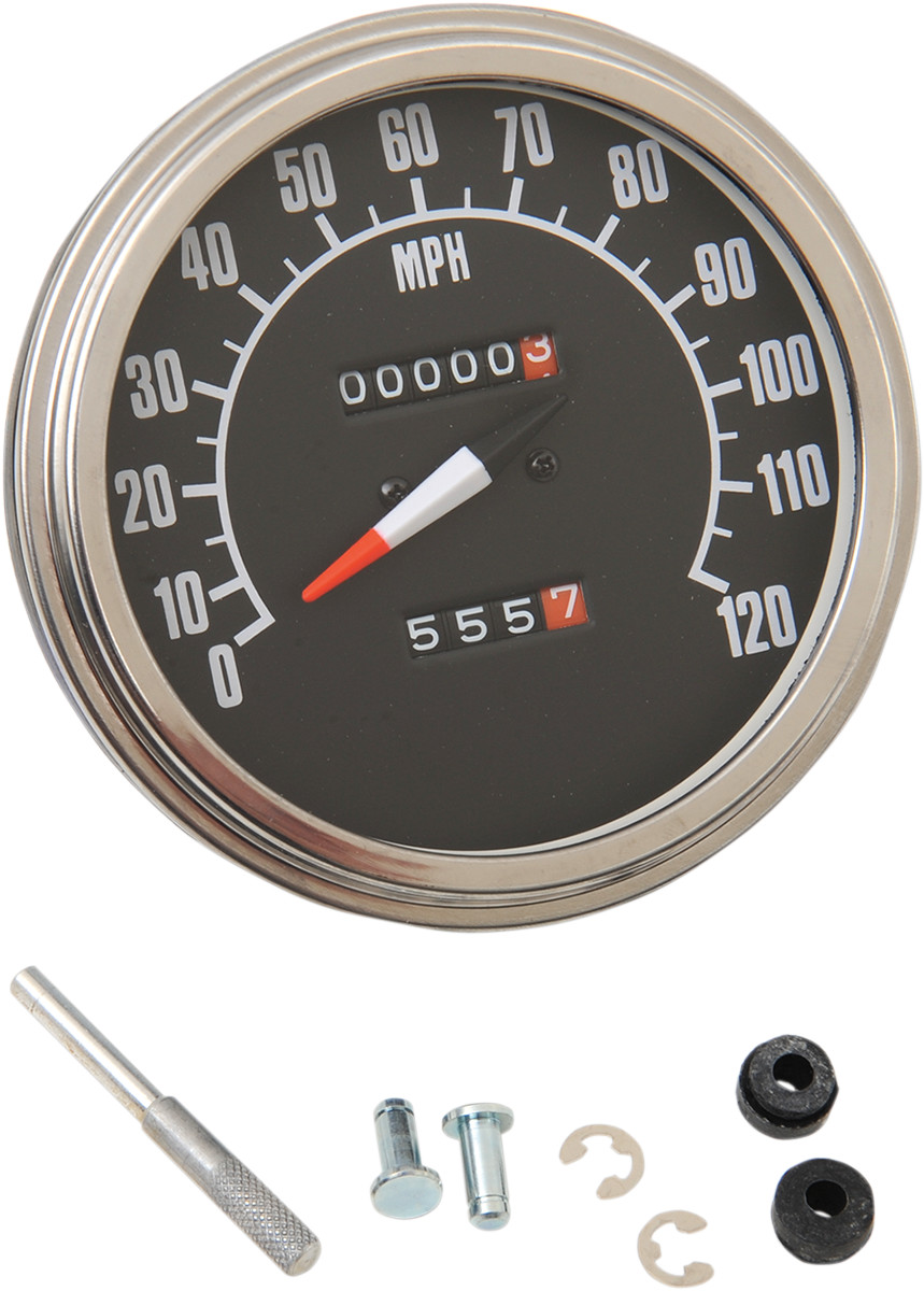 Drag specialties 5" MPH FL-'68-'84 Style 1:1 Speedometer - Black Face Harley Davidson