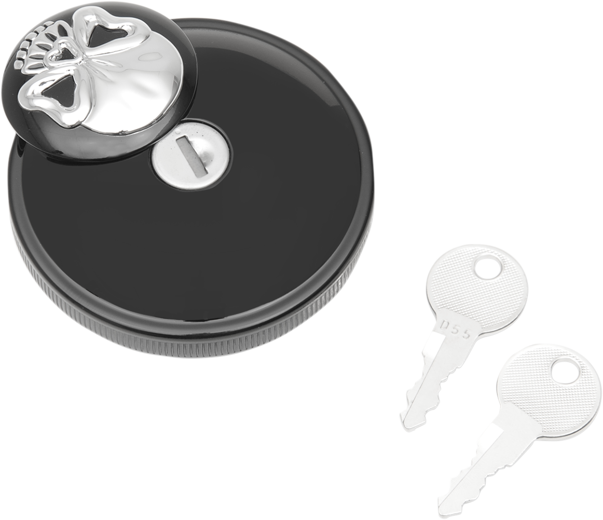 Drag specialties Locking Gas Cap - Skull - Non-Vented - Gloss Black Harley Davidson