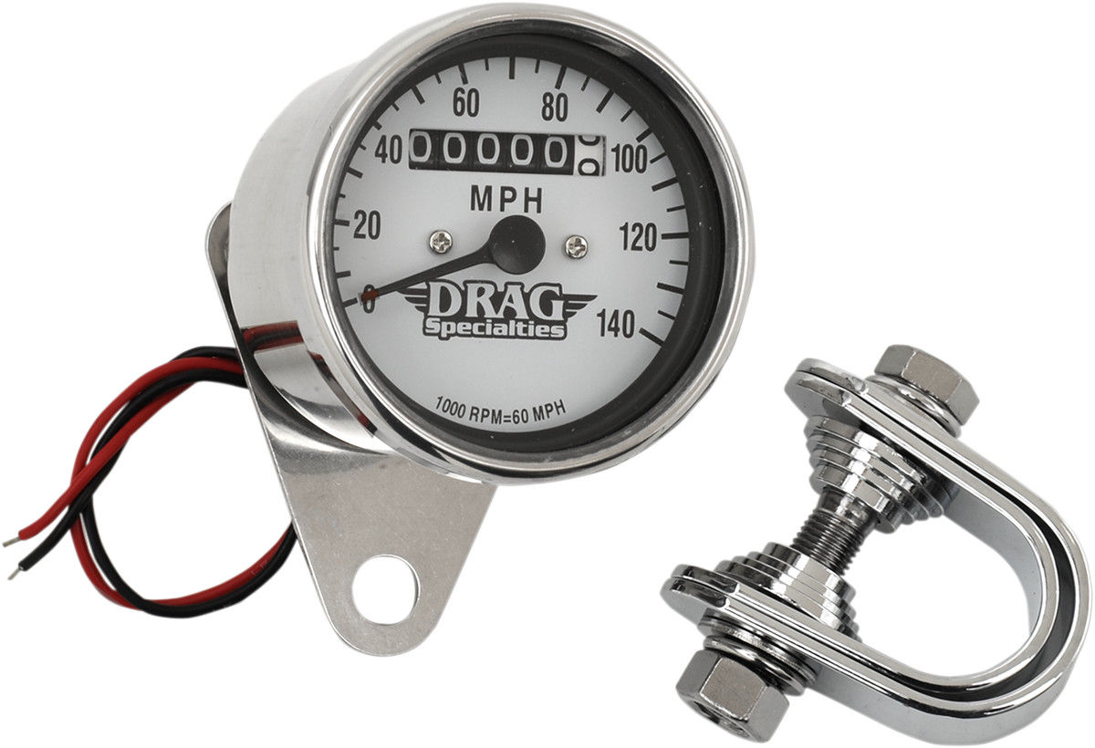 Drag specialties 2.4" MPH Mini LED Mechanical Speedometer/Indicators - Chrome Housing - White Face - 1:1 1971-1971 Harley Davidson FX Super Glide