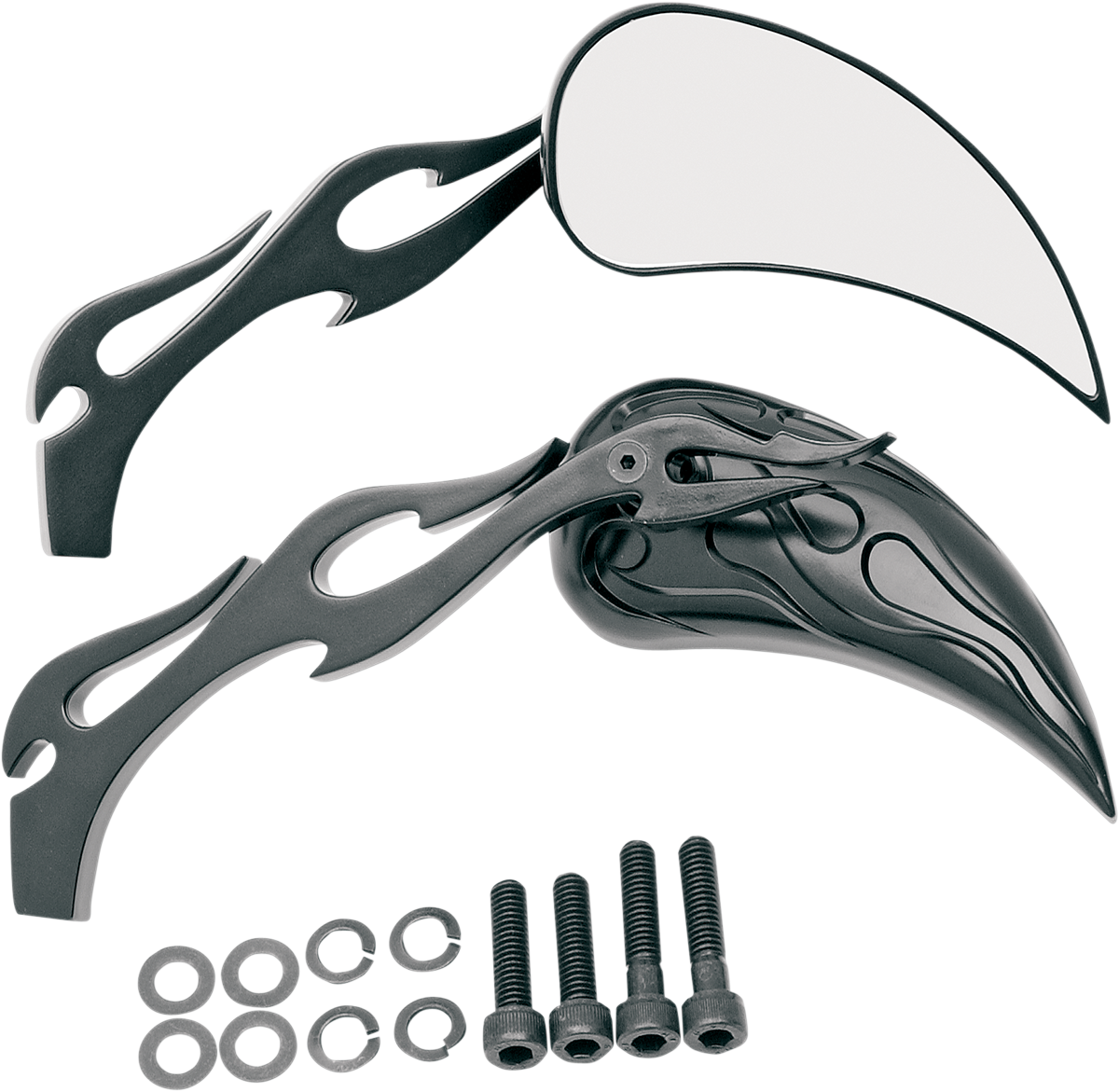 Drag specialties Mirrors - Flame - Side View - Teardrop - Black - Pair