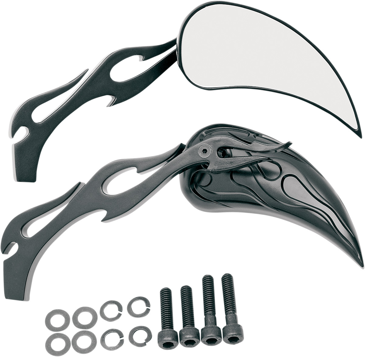 Drag Specialties Flame Teardrop Mirrors with Sculptured Stem