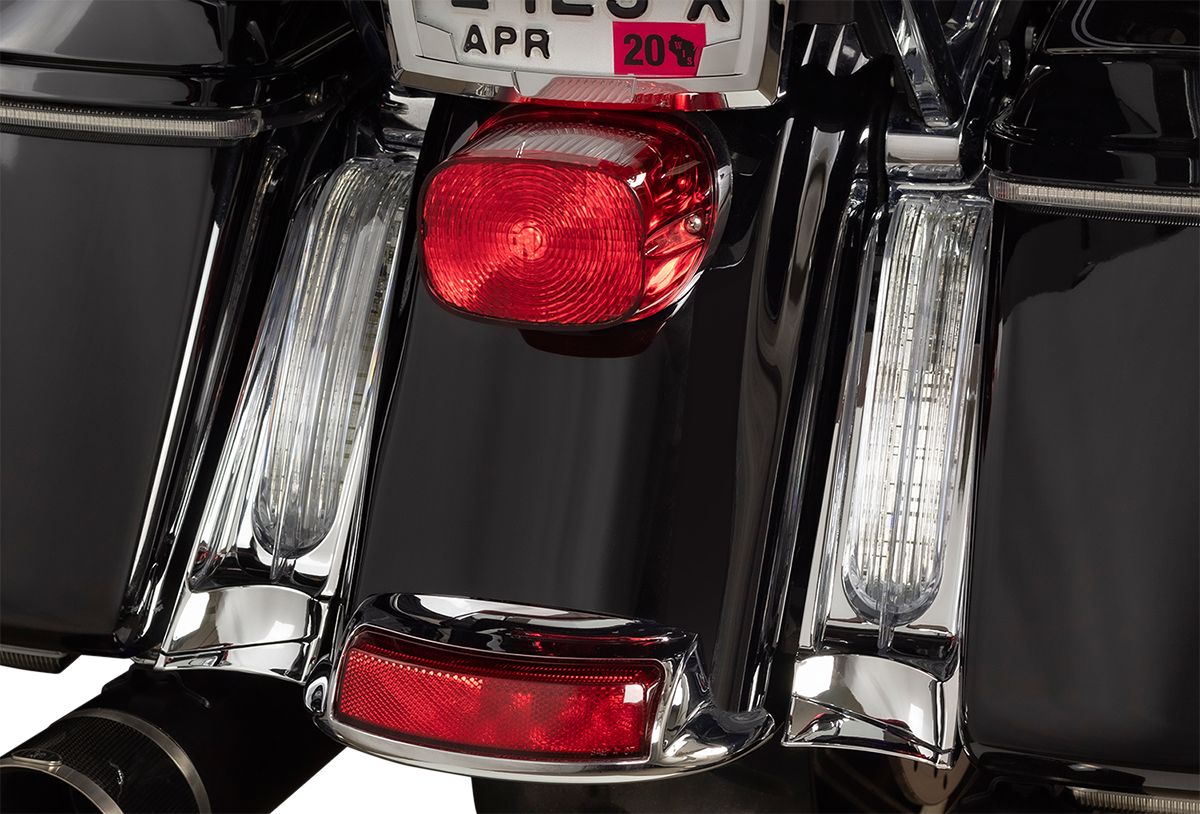 Ciro Chrome Rear Saddlebag Red LED Filler Panel Lights 14-20 Harley Touring FLHT