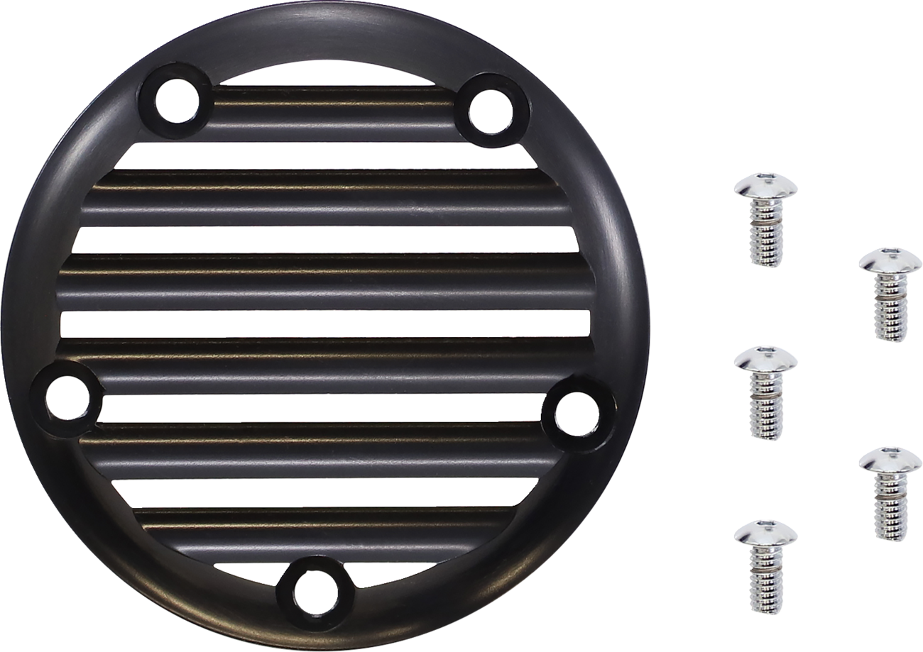 Joker machine Points Cover - Finned - 5 Hole - Black Anodized/Silver Harley Davidson