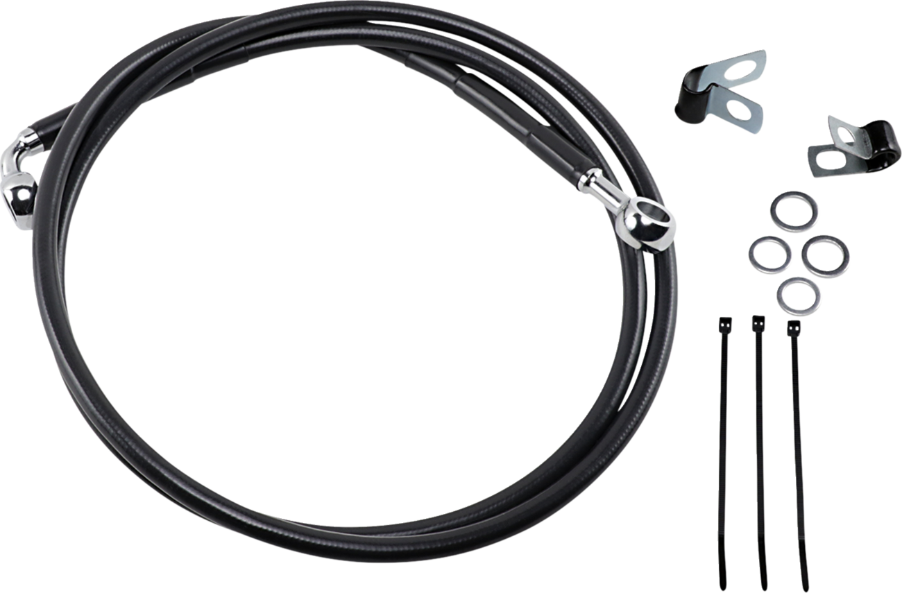 Drag specialties Brake Line - Front - Black - +8" 1986-1999 Harley Davidson FXSTC Softail Custom / 1993-1999 Harley Davidson FXDWG Dyna Wide Glide / 1984-1993 Harley Davidson FXST Softail Standard