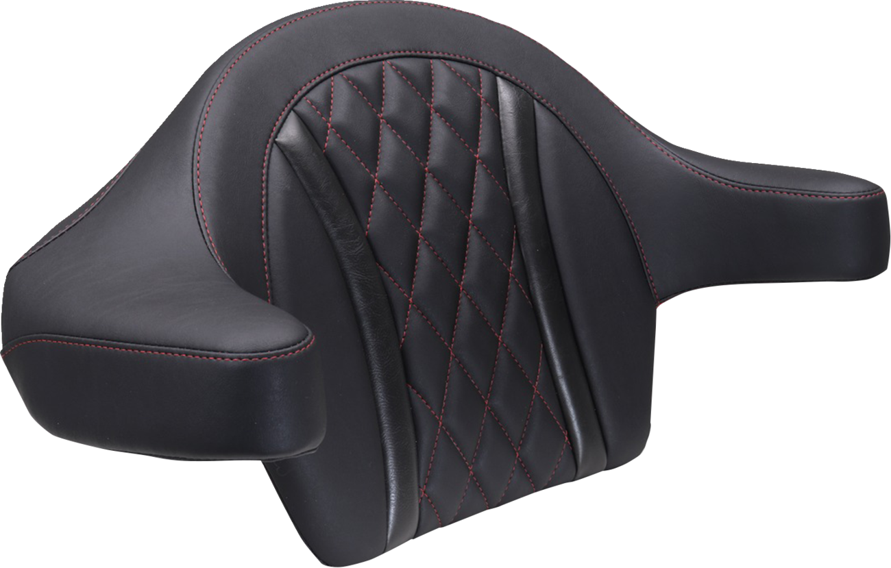 Mustang Deluxe Extended Arm Wrap-around Backrest - Diamond - Dark Cherry Stitch - FLT/FLH '23-'25 Harley Davidson