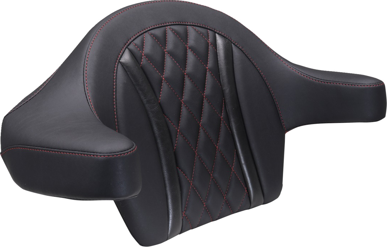 Mustang Deluxe Extended Arm Wrap-around Backrest - Diamond - Dark Cherry Stitch - FLT/FLH '23-'25 Harley Davidson