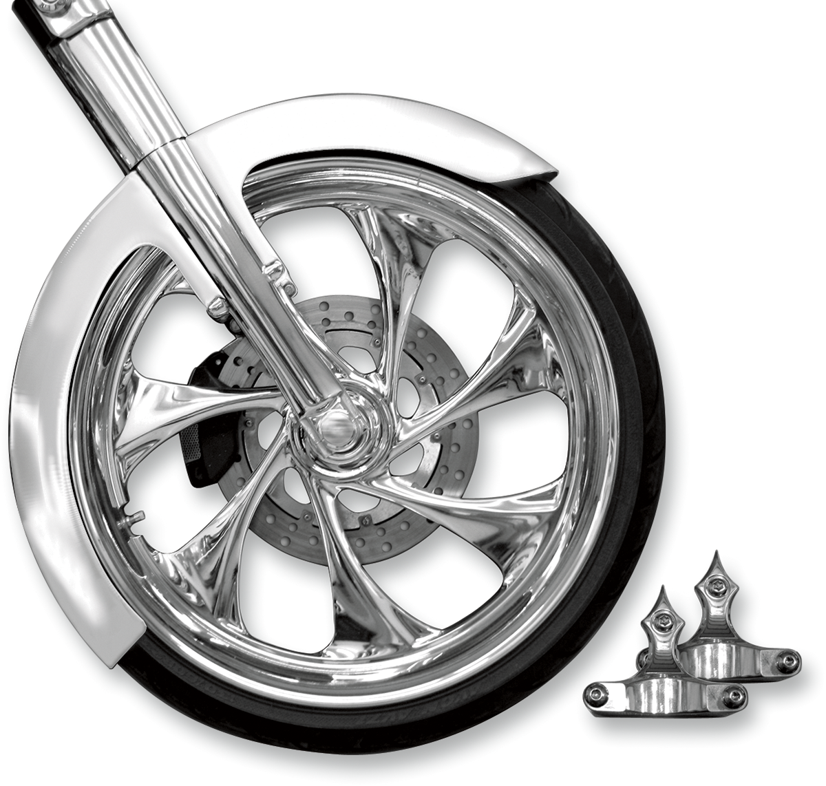 Rc components Phantom Front Fender Kit with Chrome Adapters - For 23" Wheel Harley Davidson