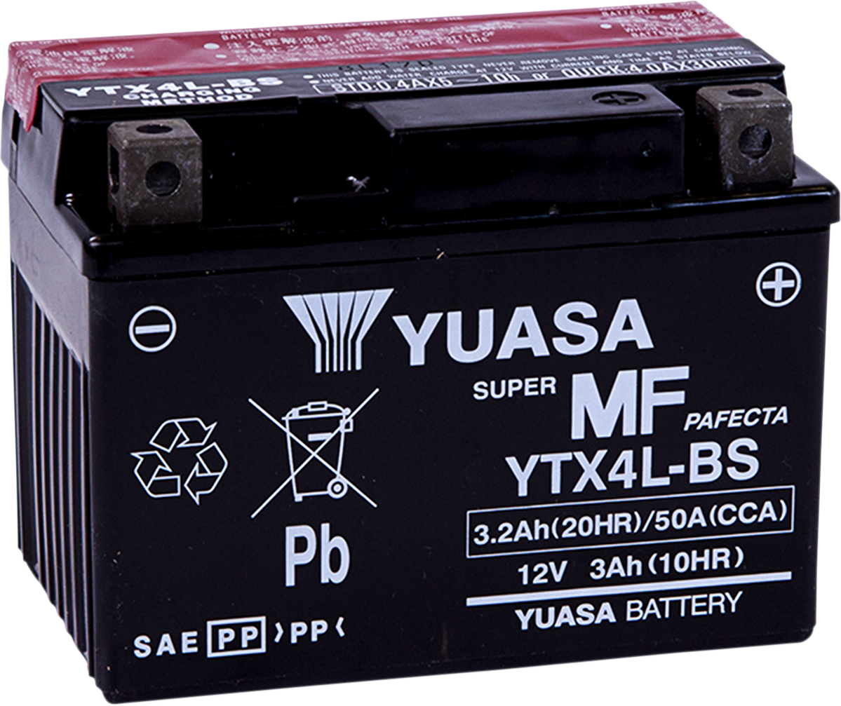 Yuasa AGM Battery - YTX4L-BS - .174 L Gas Gas/Honda/KTM/Kawasaki/Yamaha/Hyosung/E-Ton/Polaris/Husaberg/Husqvarna/Suzuki/Kasea/Arctic Cat/Can-Am/Aprilia