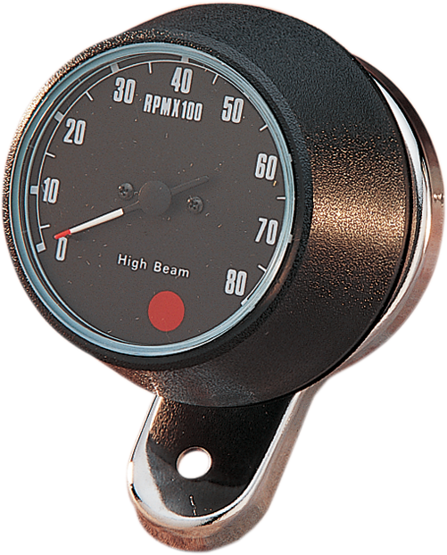 Drag specialties 8000 RPM Mechanical Tachometer - Chromed Bracket - Black Face Harley Davidson