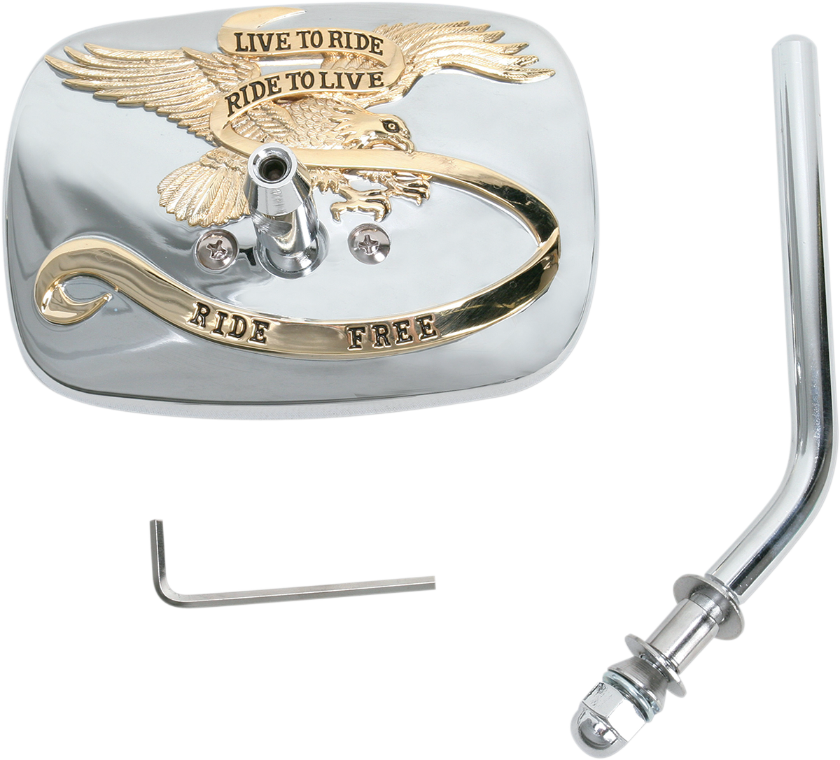 Emgo Mirror - "Live to Ride" - Side View - Rectangle - Gold/Chrome - Right