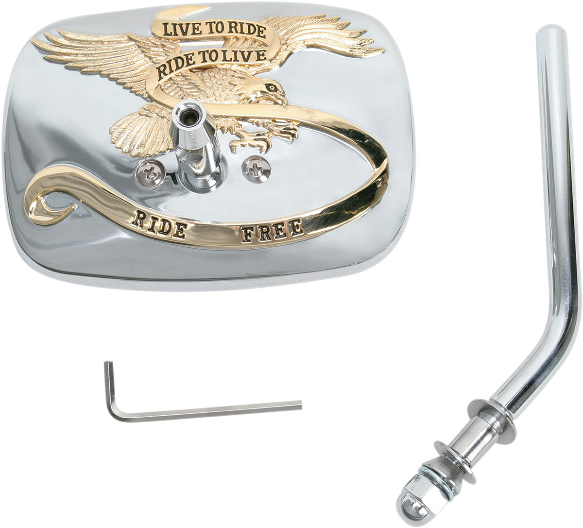 Emgo Mirror - "Live to Ride" - Side View - Rectangle - Gold/Chrome - Right