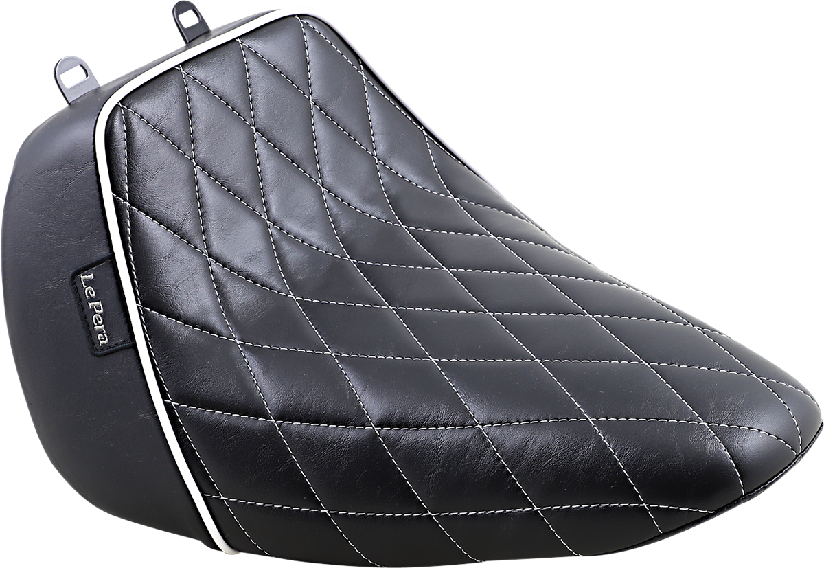 Le pera Bare Bones Solo Seat - Diamond Stitch w/ White Stitching/Piping - Black - FLFB '18-'23 2018-2023 Harley Davidson FLFBS Fat Boy 114 / 2018-2019 Harley Davidson FLFB Fat Boy 107