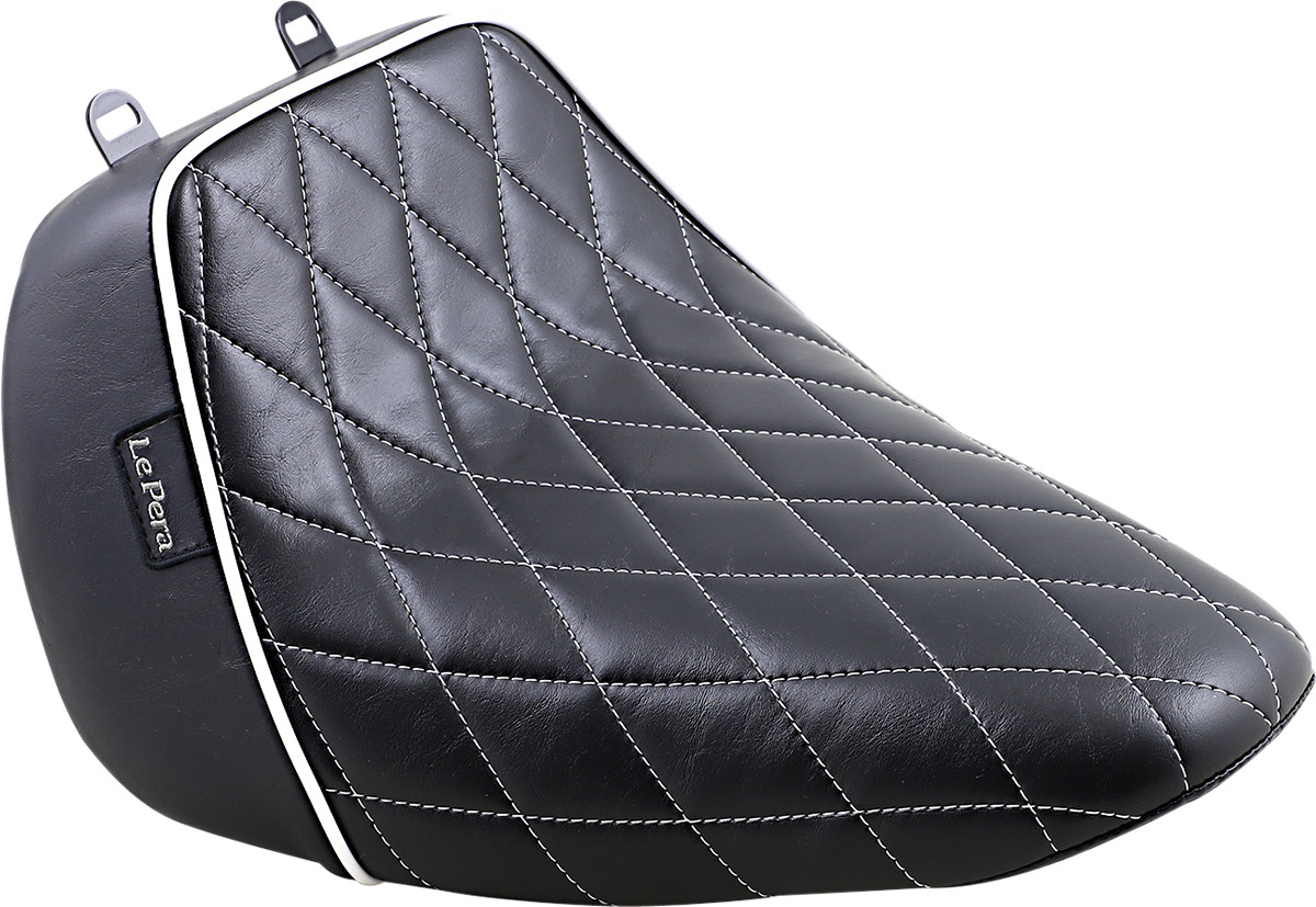 Le pera Bare Bones Solo Seat - Diamond Stitch w/ White Stitching/Piping - Black - FLFB '18-'23 2018-2023 Harley Davidson FLFBS Fat Boy 114 / 2018-2019 Harley Davidson FLFB Fat Boy 107