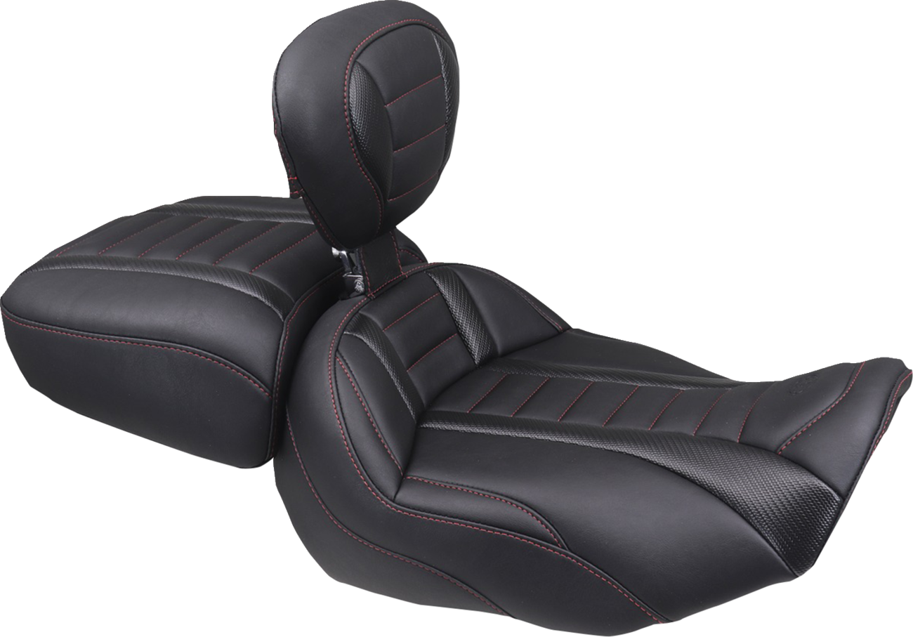 Mustang Deluxe Touring Solo Seat - w/ Backrest - Dark Cherry Stitch - FLT/FLH '23-'25 Harley Davidson