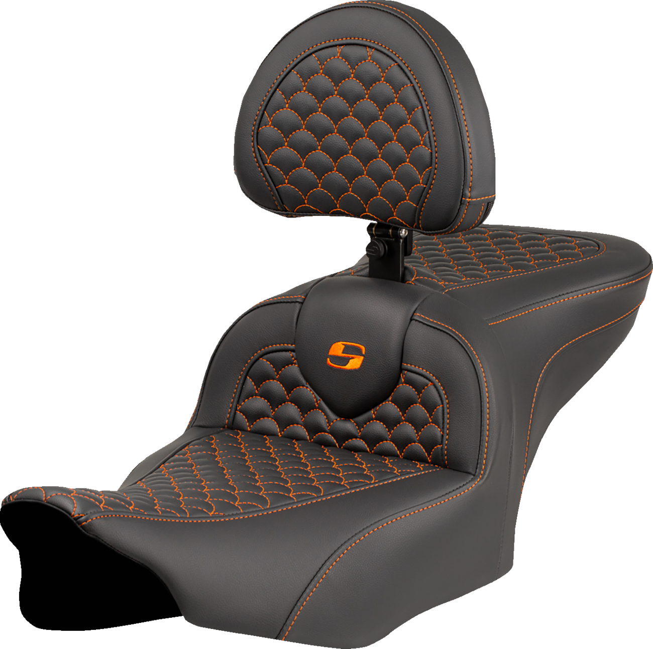 Saddlemen Roadsofa™ Seat - Dragon Scale Stitch - Orange Stitch - w/ Backrest - FLTR/FLHX '23-'24 Harley Davidson